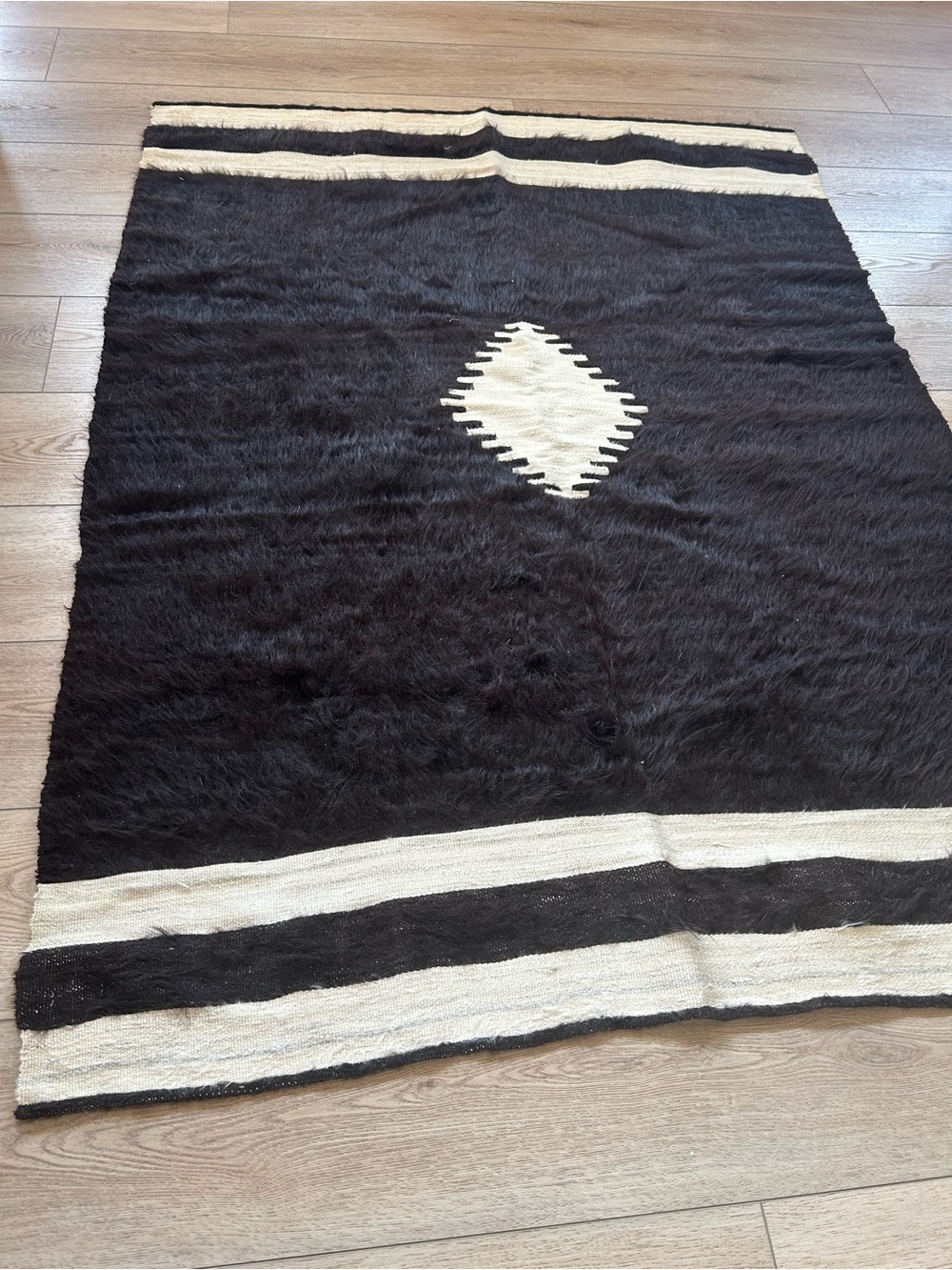 Fine importHandwoven Tulu region dark brown and  Cream Tribal Area Rug goat hair
